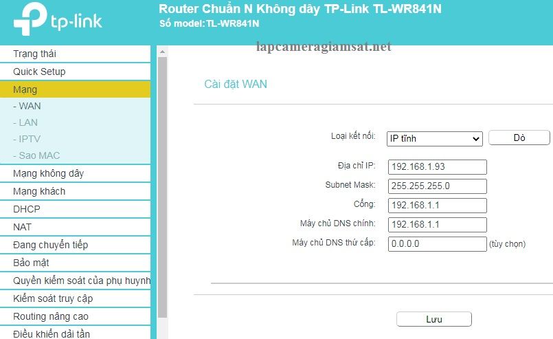 Đặt IP tĩnh cho bộ phát wifi TP Link